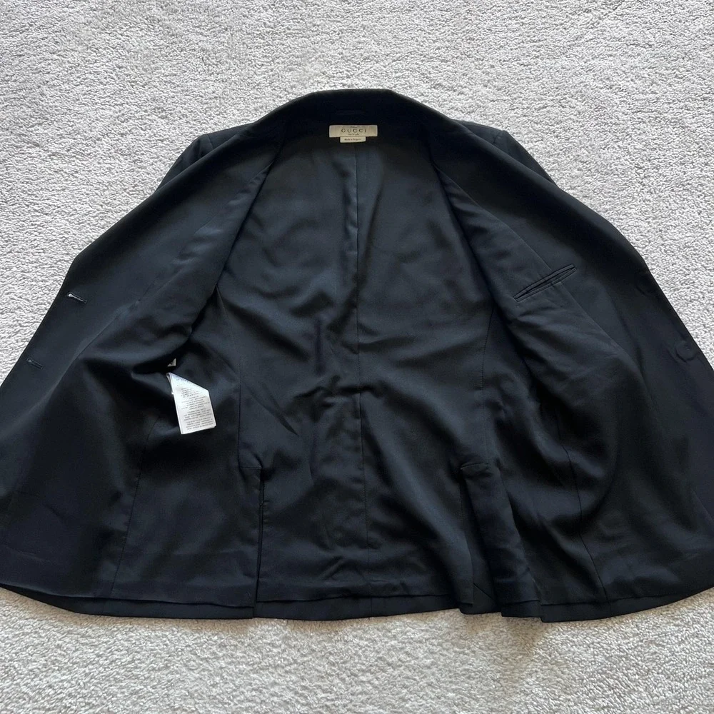 Gucci Uniform Suit Jacket Mens 48 Black Wool Formal Blazer Notch Lapel Bulgaria